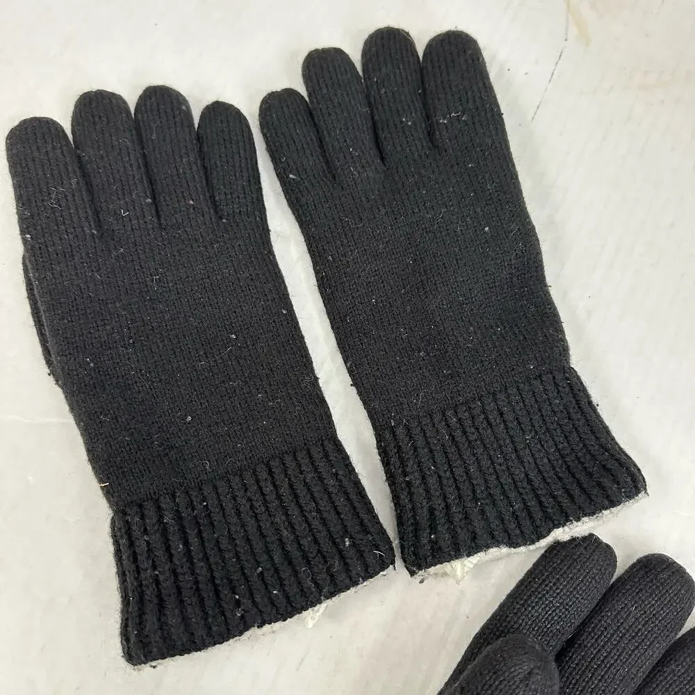 2 Pairs Black Knit Gloves Fleece Sherpa Lined
